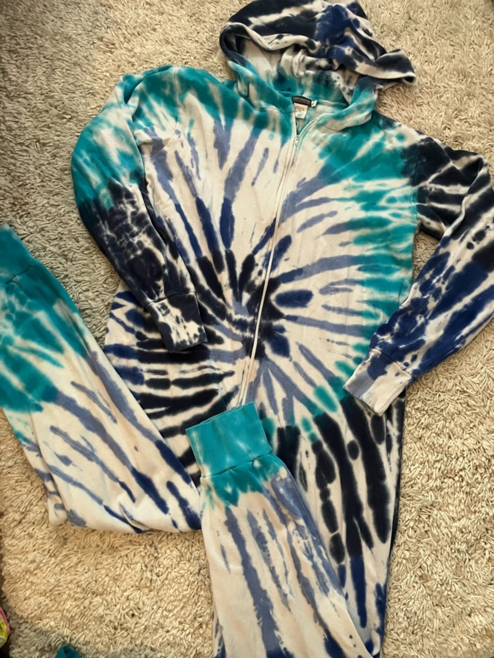 EARTHBOUND Teal Navy and White Tie-Dye Hooded Onesie Pajama